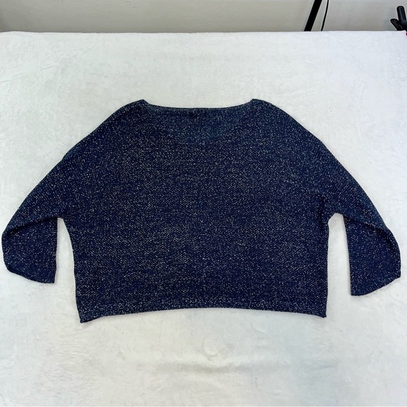 Suzy D London FLORENTINE V NECK SPARKLE BATWING KNIT Sweater Navy Sz LG - Picture 7 of 12